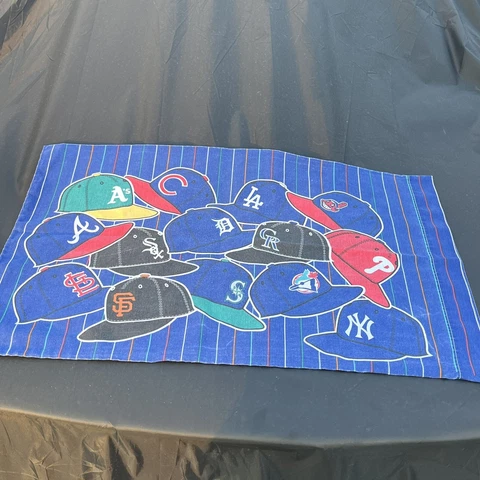 Vintage Baseball MLB Bedding Single Pillowcase Team Hats Logos Blue Stripes Cover