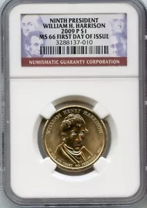 2009 P William H. Harrison Presidential Dollar NGC MS66 First Day of Issue - Picture 1 of 1