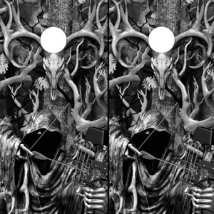 Cornhole Wraps schwarz Tarnmuster Aufkleber Bogenjäger Sensenmann Bock Totenkopf 2er SET - Bild 1 von 4