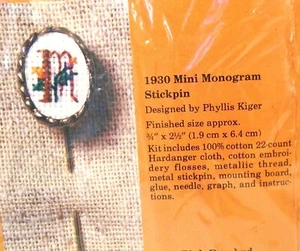 Vintage Creative Circle 1930 Mini Floral Monogram Stick Pin Cross Stitch Kit - Picture 1 of 2