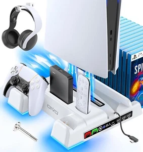 Eleganter PS5 Standfuß mit Luftkühlung, Controller-Ladestation & Headset-Halter - Picture 1 of 10