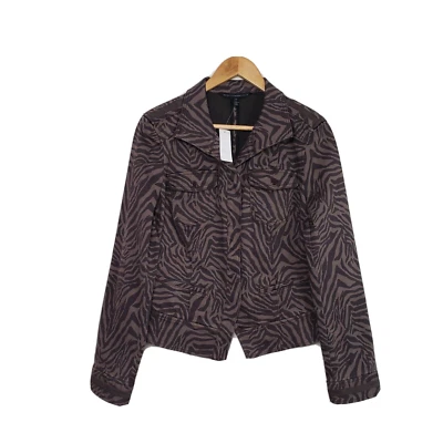 White House Black Market 女式 14 大纲斑马巧克力卡扣夹克全新带标签 — 第 1/4 张图片