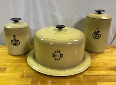 Portador de pastel/pastel West Bend de aluminio MCM de colección, cosecha de café y harina dorado GC Foto 1 de 4