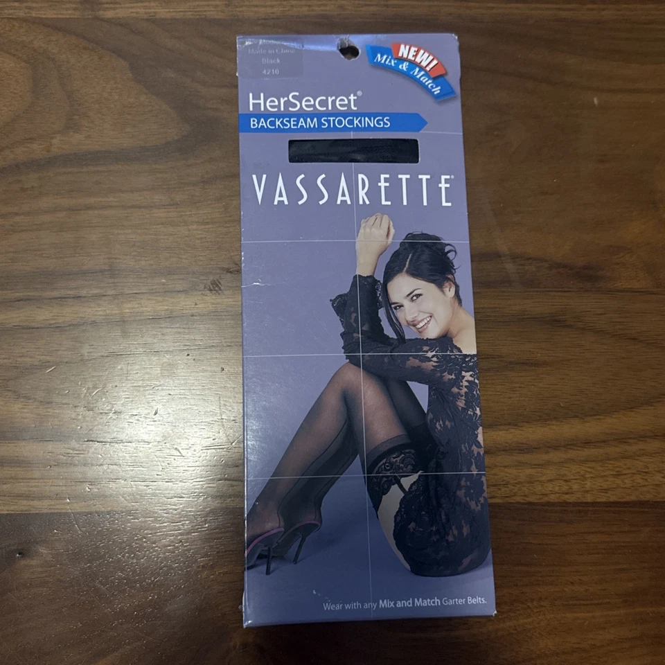 Medias Vassarette HerSecret negras con costura trasera de encaje negras medianas hasta los muslos Foto 1 de 2