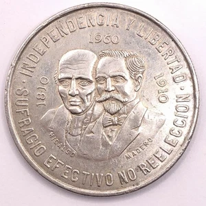 Moneda de 10 pesos 1960 México 2 Caras Independencia 150 aniversario 90% plata - Imagen 1 de 2
