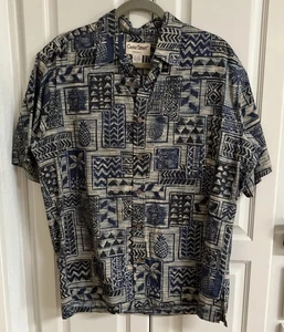 Camisa COOKE STREET HONOLULU M Para Hombre Algodón Hawaiano 🌺 Azul Beige Geométrica - Imagen 1 de 5