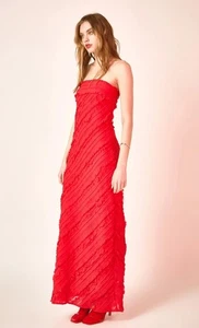 Endless Rose Anthropologie rot trägerlos Rüschen gefüttert Maxikleid Damen L Neu mit Etikett - Bild 1 von 10