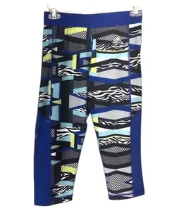 Adidas Techfit Medium Compression Pant Blue And Yellow Geometric – SZ S - Picture 1 of 5