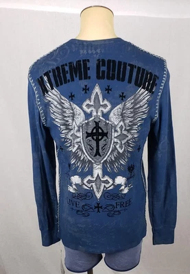 Camisa Xtreme Couture Para Hombre Grande Azul Térmica Manga Larga Alas Cruzadas Gráfico Foto 1 de 4