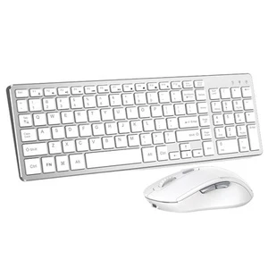 NEUF Set clavier et souris sans fil 2 pièces KM202 rechargeable - blanc argenté - Photo 1/2