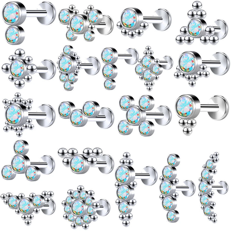 Pernos labiales de acero inoxidable 16G circonita cúbica Monroe piercings Labret perno para oreja Foto 1 de 4