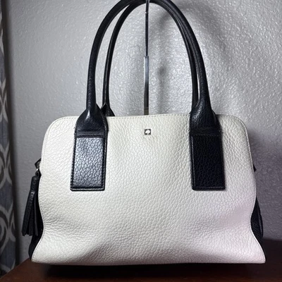 KATE SPADE Southport Lydia Satchel Ivory & Black Pebbled Leather  Bag Tassels - Image 1 of 4