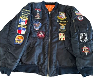 VTG Men's XL Flyer's MA-1 Bomber Jacket US Air Force W/ Patches Reversible - Picture 1 of 18