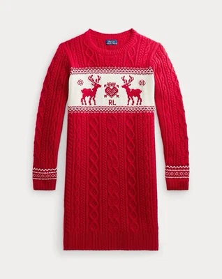 Ralph Lauren Fair Isle 棉羊毛混纺毛衣连衣裙圣诞假日 M 8-10 — 第 1/4 张图片