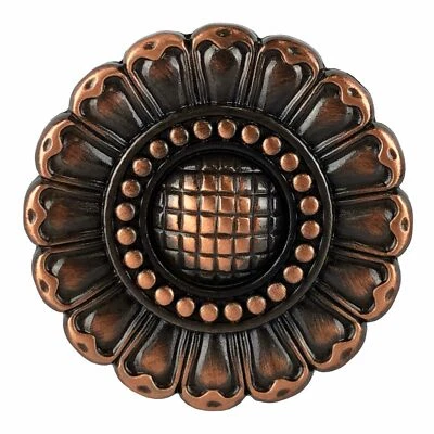 WESTERN LEATHER CRAFT TACK COPPER ENGRAVED SUNFLOWER CONCHO screw back - Image 1 of 2
