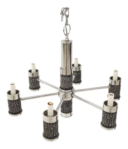 Vintage Mid Century Modern 1960s Brushed Chrome Gothic Brutalist Chandelier - Picture 1 of 7
