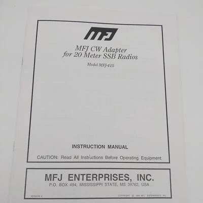 MFJ-415 CW Adapter For 20M MFJ-9420 SSB Transceiver Instruction Manual - Image 1 of 3