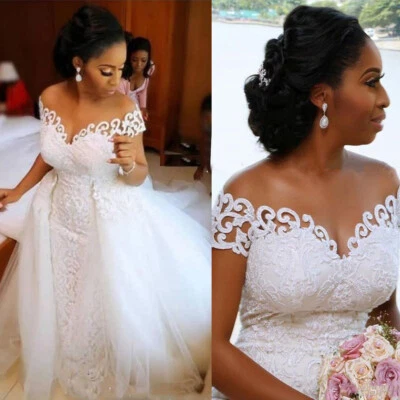 Elegant Lace Mermaid Wedding Dresses Strapless Detachable Plus Size Bridal Gowns - Image 1 of 4