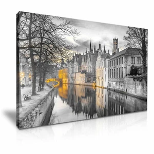 Winter Sonnenuntergang Brügge Belgien Europa Leinwand Wandbild Bild Druck 76cmx50cm - Bild 1 von 2