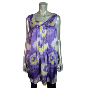 Lane Bryant Top Plus Size 22 Tunic Tie Dye Lightweight Pleated Sleeveless Purple - Picture 1 of 6