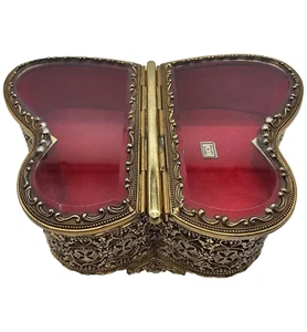 vtg Himark Ormolu Butterfly Shape Beveled Glass Jewelry Trinket Music Box Japan - Picture 1 of 8