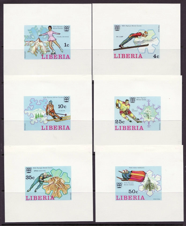 Liberia # 727-32 MNH IMPERF PRESENTATION SHEETS 1976 Winter Olympics - Image 1 of 1
