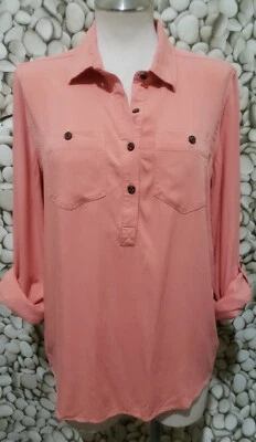 Top Magallanes Medio Naranja Rayón Medio Botón Pestaña Enrollable Manga Larga Bolsillos en el Pecho Foto 1 de 4