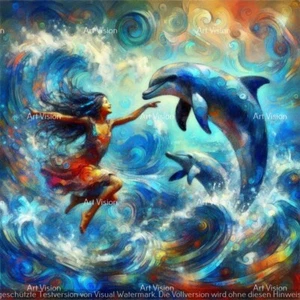Expressionismus- Ein Mädchen und der Delphin- Original auf Leinwand 60x60cm 2024 - Bild 1 von 1