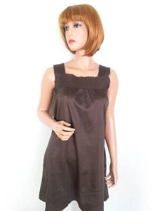 ATMOSPHERE Size 40 Brown Knee-Length Shift Dress Cotton Sleeveless Lace Embroid - Picture 1 of 5