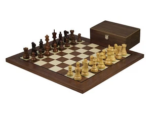 Walnut Chess Set 20 Inch With Helena Flat Chess Board and Weighted Sheesham Atla - Picture 1 of 10