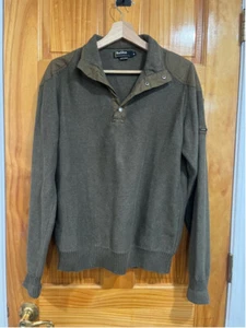 Men’s Vintage Green Barbour Knit Shoulder Pads Button Henley Sweater Size Medium - Picture 1 of 8