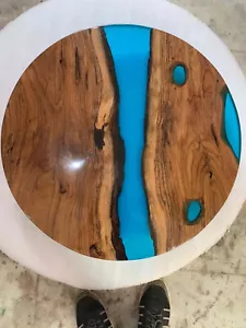 Blue Epoxy Resin Coffee Table, Handmade Furniture, Wooden Table, Walnut Top Deco - Picture 1 of 3