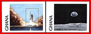 GHANA= APOLLO 11 ANNIV. x2 S/S (blocks)  MNH CV$8.50  SPACE/ASTRONOMY - Picture 1 of 1
