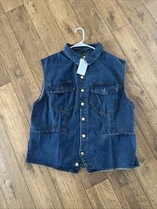 NWT GiovanWomens Denim Vest Brass Buttons Flap Pockets Collared Jeans Jacket 4XL - Picture 1 of 8
