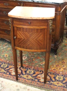French Art Deco Walnut Nightstand with Marble Top | Antique Bedside Cabinet - Picture 1 of 6