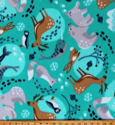 WINDHAM FABRICS Fleece Polar Pals Winter Animals Kids Turquoise Fabric Print by the Yard A326.23