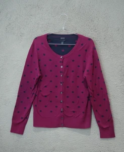 Tommy Hilfiger Cardigan Womens Large Purple Pink Polka Dot Button Jumper - Picture 1 of 7
