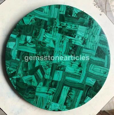 12"x12" Round Marble Malachite Coffee Table Top Handmade Decor Christmas Gifts - Image 1 of 2