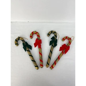 Vintage Kunststoff Zuckerstange Ornamente 12" Gold Rot Grün Samt - Bild 1 von 6