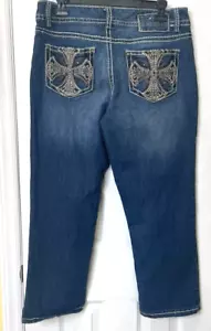 Code Bleu jeans cropped size 12 Annette stitching embroidery design - Picture 1 of 8
