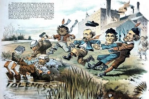 Snapping Snap the Whip 1887 MCGLYNN LABOR PARTY PULLED into MUD Puck Print - Picture 1 of 12