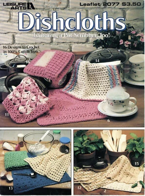 "Dishcloths" ©1991 Leisure Arts Crochet Leaflet # 2077 16 Projects Pot Scrubber - Image 1 of 4