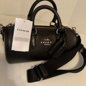 Nuevo Bandolera COACH Lacey En Cuero Guijarro Refino Negro Plata CJ571 NUEVO CON ETIQUETAS $400 - Imagen 1 de 11