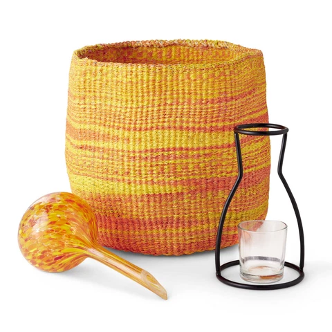 NEW GLOBEIN BLOOM BOX HANDBLOWN GLOBE, WIRE BUD VASE, HANDWOVEN BASKET- GLOBE IN Cover