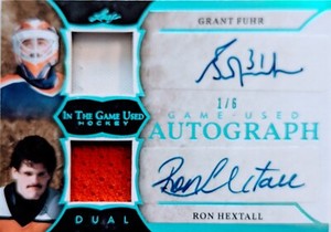 🔥#/6 GRANT FUHR RON HEXTALL DUAL AUTO RELICS 2019-20 LEAF IN THE GAME USED ITG