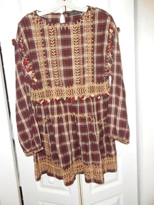 ZARA WOMAN--PLAID EMBROIDERED DRESS--MADE IN INDIA----SMALL - Picture 1 of 5