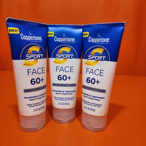 Coppertone Sport Face Sunscreen Lotion SPF 60 Lot of 3 Tubes 2.5 oz Date 04-2026 - Picture 1 of 5