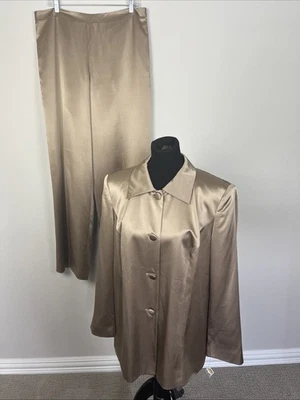 Talbots $396 новый с Ярлыками чистый шелк 2 ПК костюм 14W 46» куртка Blazer 16 34 X 32 брюки серо-коричневый - Изображение 1 из 4