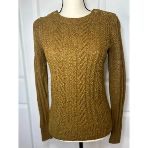 Suéter tejido con cable de lana de cordero J.Crew marrón Donegal moteado botón hombro XS - Imagen 1 de 7