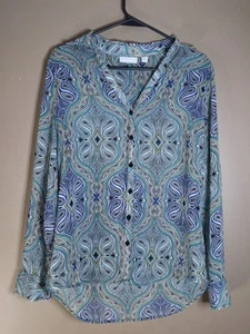 New York & Company Womens Size M Sheer Paisley Button Up Shirt Long Sleeve - Picture 1 of 11